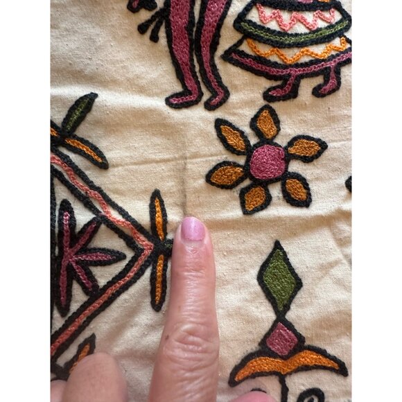 Indian Hand Embroidered Folk Art Floral Cotton Table Runner table top wall - Picture 7 of 15